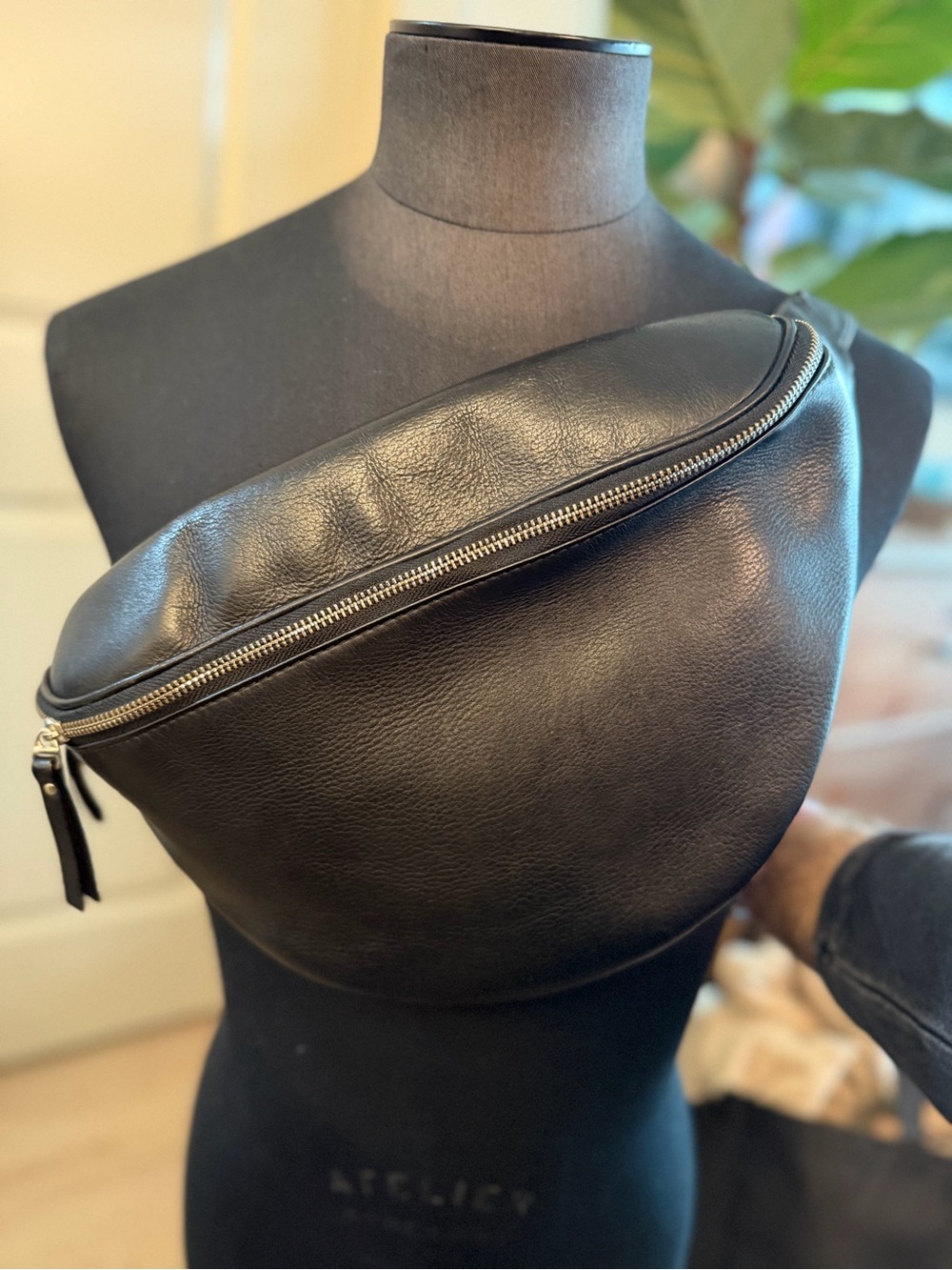Leather Crossbody Sling Bag - Black